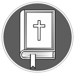 Obraz premium Open Bible depiction with Christian cross within a grey circular frame