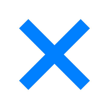 Extra bold blue cross sign. X. Square. Isolated on a transparent background.