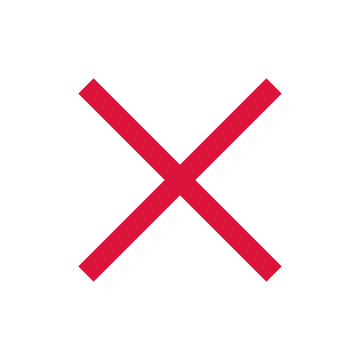 Medium red cross sign. X. Square. Isolated on a transparent background.