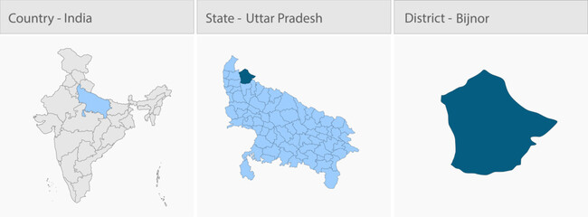 Bijnor_Vector_Map_UP_state detailed map illustration graphic for educational reference, geographic visualization, design layouts, presentations, digit © @5pixel