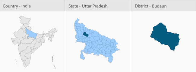 Obraz premium Budaun_Vector_Map_UP_state detailed map illustration graphic for educational reference, geographic visualization, design layouts, presentations, digit