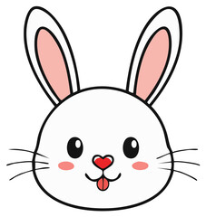 Obraz premium Cute bunny rabbit head vector illustration with pink ears and a heart nose playful animal concept