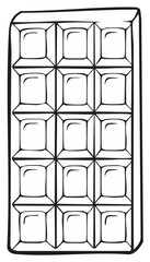 Black and white outline drawing of a chocolate candy bar with segmented blocks