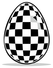 Abstract patterned Easter egg illustration in black and white with a checkered design, shadow effect.