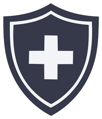Obraz premium Medical shield icon with plus sign symbol for security. Healthcare protection vector concept. First aid shield.