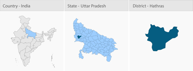 Fototapeta premium Hathras_Vector_Map_UP_state detailed map illustration graphic for educational reference, geographic visualization, design layouts, presentations, digi