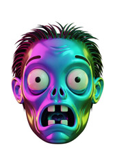 Terrifying holographic zombie head with vibrant colors isolated on transparent background