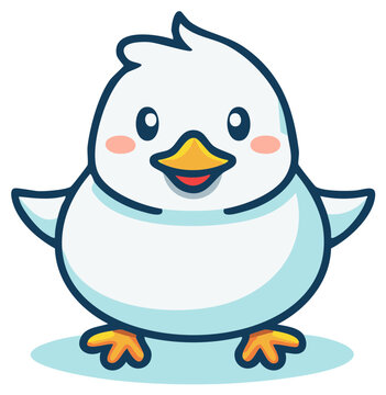 Cute White Bird Cartoon Character Smiling Joyfully with Open Wings for Animation Designs