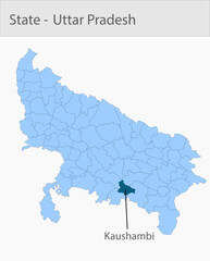 Obraz premium Kaushambi_Uttar_Pradesh_Map_UP_state detailed map illustration graphic for educational reference, geographic visualization, design layouts, presentati