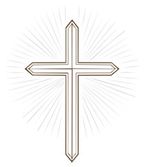 Christian Cross Emblem with Radiating Light Rays