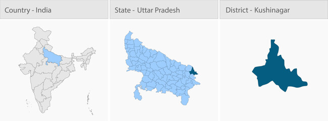 Fototapeta premium Kushinagar_Vector_Map_UP_state detailed map illustration graphic for educational reference, geographic visualization, design layouts, presentations, d