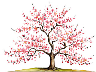 Fototapeta premium A beautiful watercolor painting of a tree blooming with pink flowers