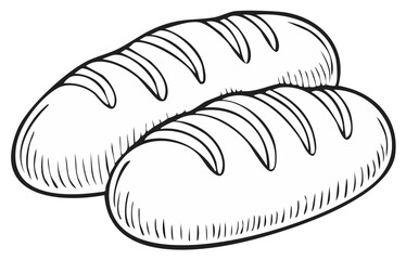 Freshly Baked Bread Line Art Illustration, Simple Loaves of Bread, Bakery Goods