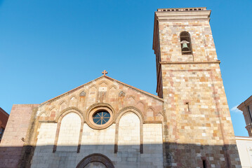 Fototapeta premium The Cathedral of Santa Chiara, the main place of worship in Iglesias, Sardinia, Italy. Historic religious architecture and cultural heritage landmark.