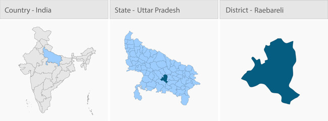 Obraz premium Raebareli_Vector_Map_UP_state detailed map illustration graphic for educational reference, geographic visualization, design layouts, presentations, di