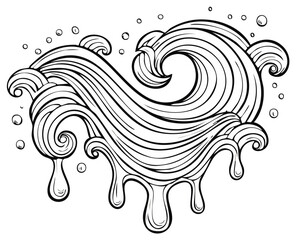 Fototapeta premium Abstract illustration of flowing water waves with bubbles in black and white