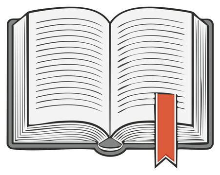 Open book illustration with red bookmark, reading concept, education, learning