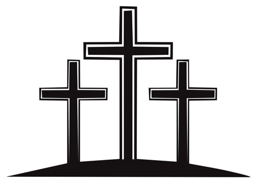 Three Crosses on Hilltop Symbolize Christian Faith, Hope, and Resurrection for Easter Holy Week