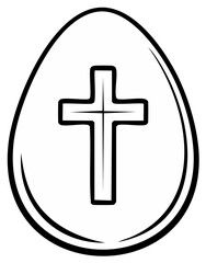 Obraz premium Easter Egg with Christian Cross Black and White Line Art Icon Religious Holiday Symbol