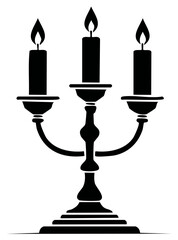 Elegant Black Silhouette of a Three Candlestick Holder with Lit Flames
