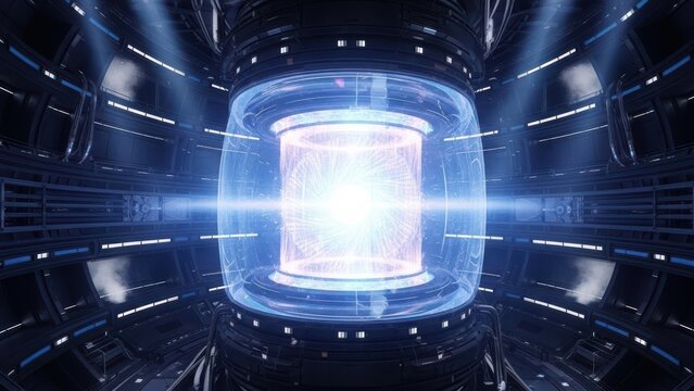 Conceptual image of a thermonuclear fusion reactor or tokamak, clean energy research and development