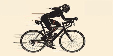 Obraz premium Girl riding bicycle silhouette at sunset on mountain trail