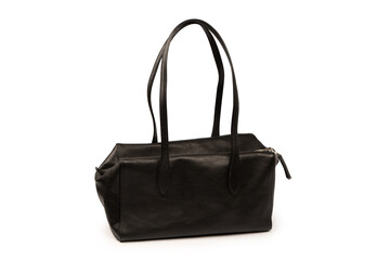 Naklejka premium Black leather bag isolated on white background. Satchel bag.