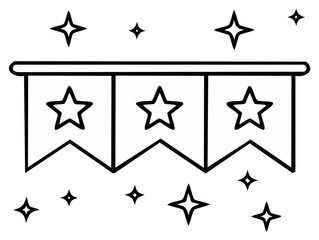 Obraz premium Festive Pennant Banner with Star Decorations and Sparkles in a Black and White Outlined Design