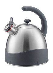 Fototapeta premium Silicone-wrapped stainless steel kettle with a whistle.