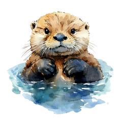 watercolor of Otter draw, isolated on a white background. © nuvex