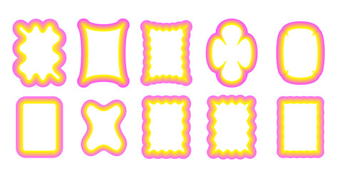 Vivid Festive Bright Retro Border Icon. Bright Vibrant Positive Disco Frame Canvas. Pink and yellow Outline Line Curve Wavy Abstract Shape Decoration Stroke Sketch Canvas Design Bundle	
