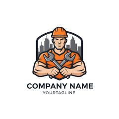 Fototapeta premium Construction Worker Logo with Wrenches.