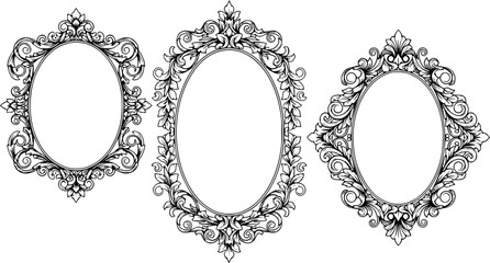 Obraz premium Three ornate oval frames decorative design elements on transparent background silhouette 