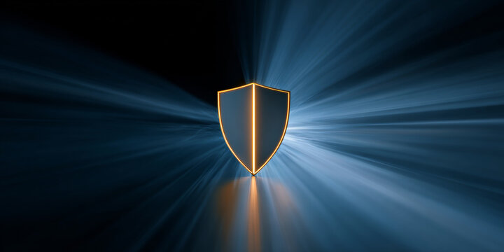 Glowing shield symbol with light rays