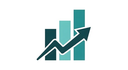Teal bar graph with rising arrow trend indicator