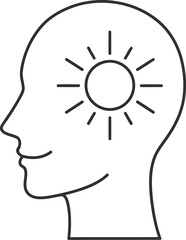 Creative human head silhouette with a sun symbolizing enlightenment or inspiration