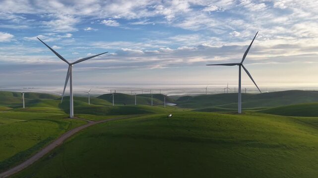 Windmills on Green Rolling Hills, San Francisco East Bay, California