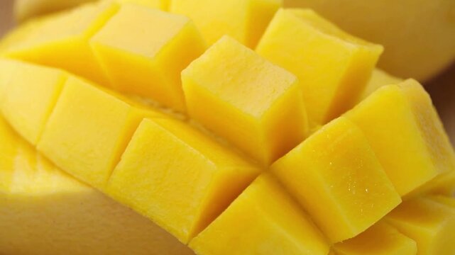 Fresh Mango Cubes Closeup Shot.