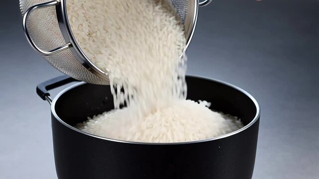 Rice being poured into pot