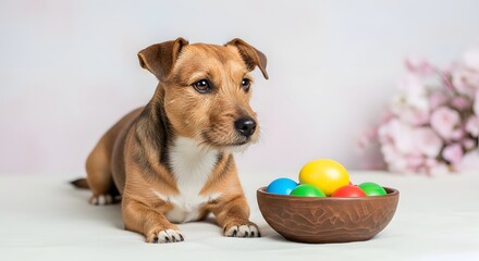 An adorable young Jack Russell Terrier pedigree pet with brown and white fur sits for a studio portrait on an isolated white background