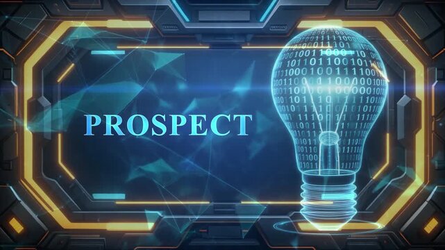Futuristic Digital Light Bulb with Binary Code and PROSPECT Text in Geometric Frame technology