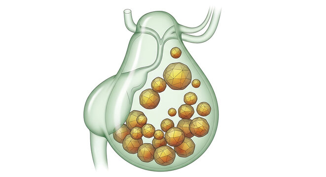 Medical Illustration of Gallbladder with Gallstones Cholelithiasis