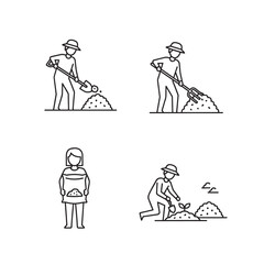 Vector illustration of people wearing face masks working with sand and dust isolated on transparent background