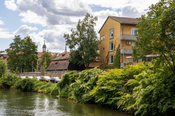 Obraz premium Historic old town of Bamberg, Bavaria, Germany, UNESCO World Heritage city with medieval streets, baroque buildings, river scenery and iconic European travel destination atmosphere.