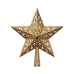 Golden star tree topper isolated on transparent background