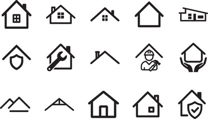 House roof outline icon set for web design, real estate construction symbols, clean vector EPS isolated. © Mst.Atina