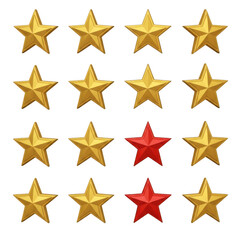 Obraz premium Set of golden and red stars, isolated on transparent background