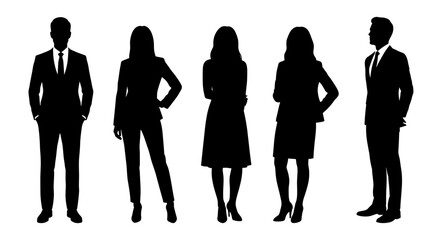Business team silhouettes in solid black