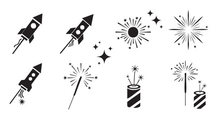 Fototapeta premium Collection of cartoon rockets fireworks and space exploration icons