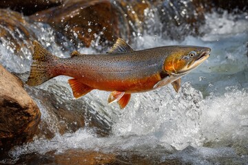 Obraz premium Wild Salmon Leaping in River Rapids with Vibrant Colors